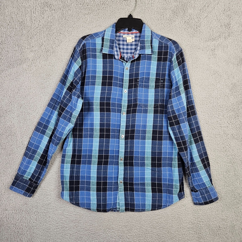 Carbon 2 cobalt Men's blue Plaid Button up Long sleeve Cotton Shirt Size MT